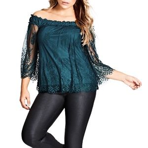 Emerald Soft Lace Off Shoulder Top